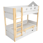 двуетажно легло с чекмеджета в бяло и иглолистен масив