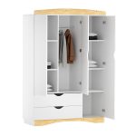 wardrobe 3 wings in white and wood with drawers