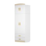 двукрилен гардероб с акцентен цвят при цокъла и шапката