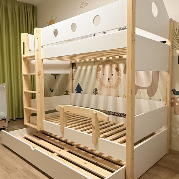 Pat supraetajat cu pat suplimentar tip sertar